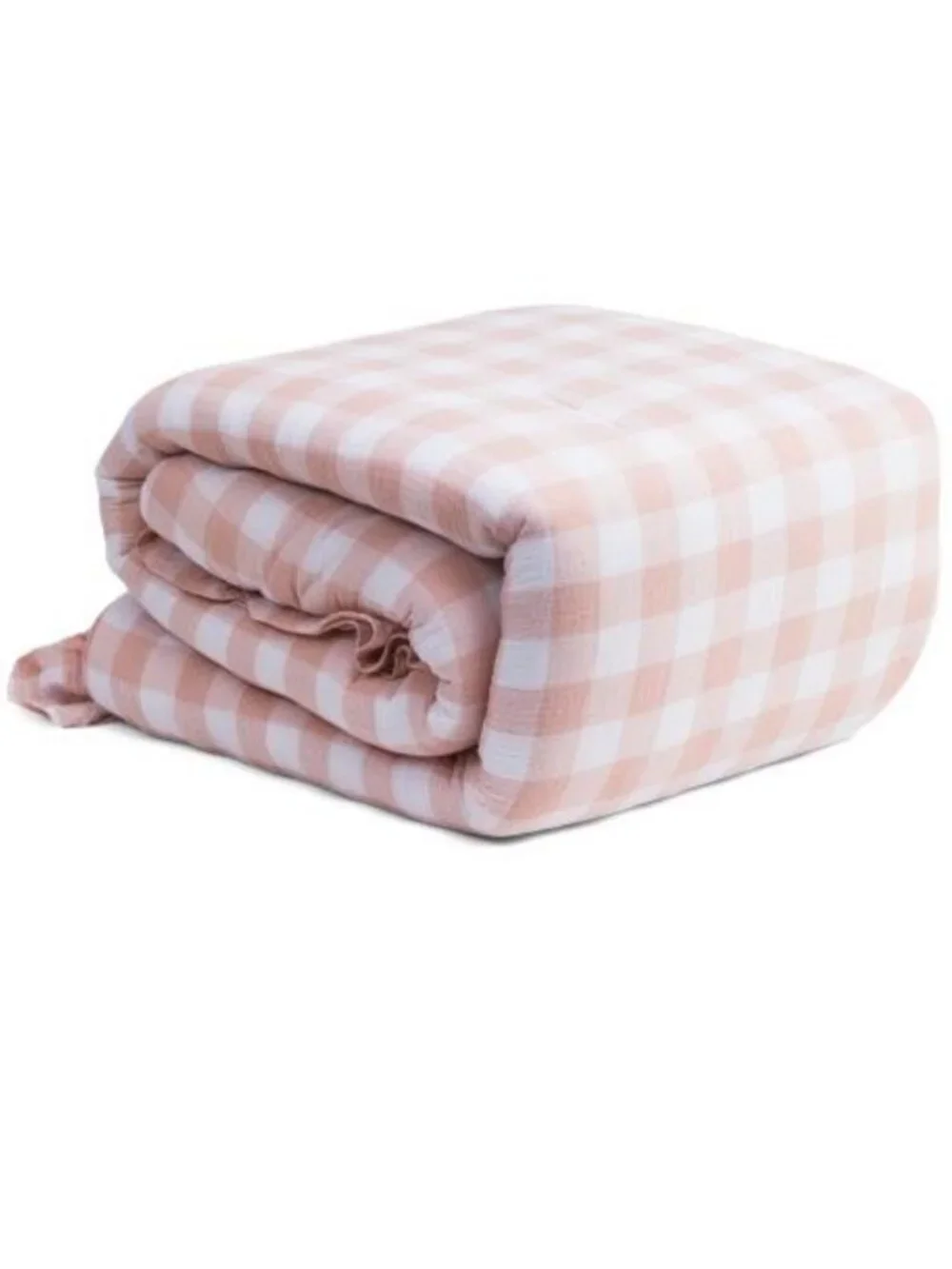 Magaschoni Pink and White Gingham Ruffle Comforter